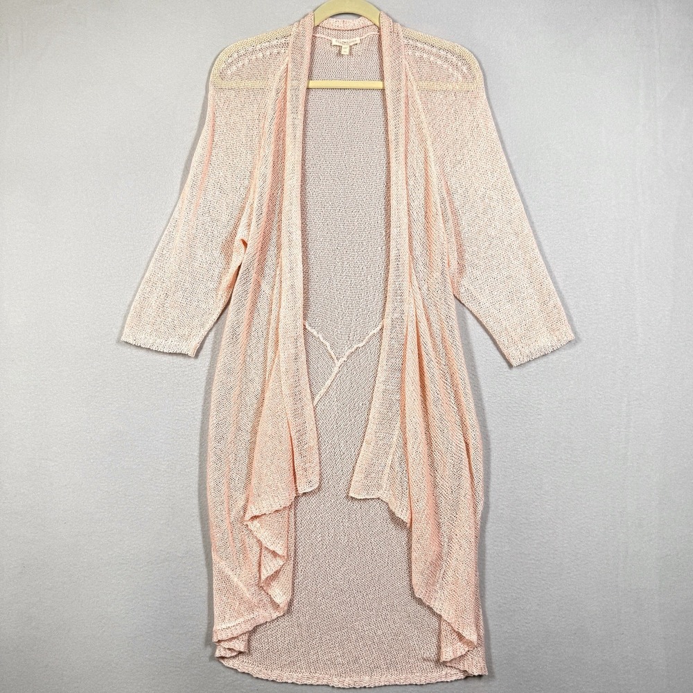 Eileen Fisher Sweater Women 2X Linen Blend Open Knit Cardigan Duster Peach Pink